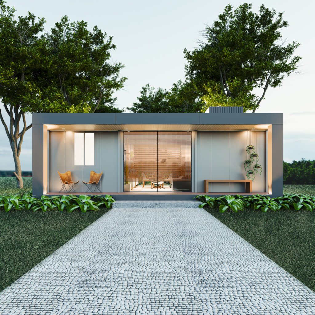 Foto da Casa Opus, construída em sistema de construção modular pela Opus Construtech, ilustrando inovação e eficiência no setor