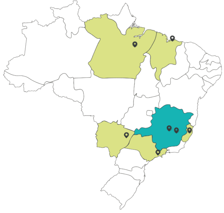 Mapa com estados pintandos em tons de verde representando onde a Opus se encontra localizada