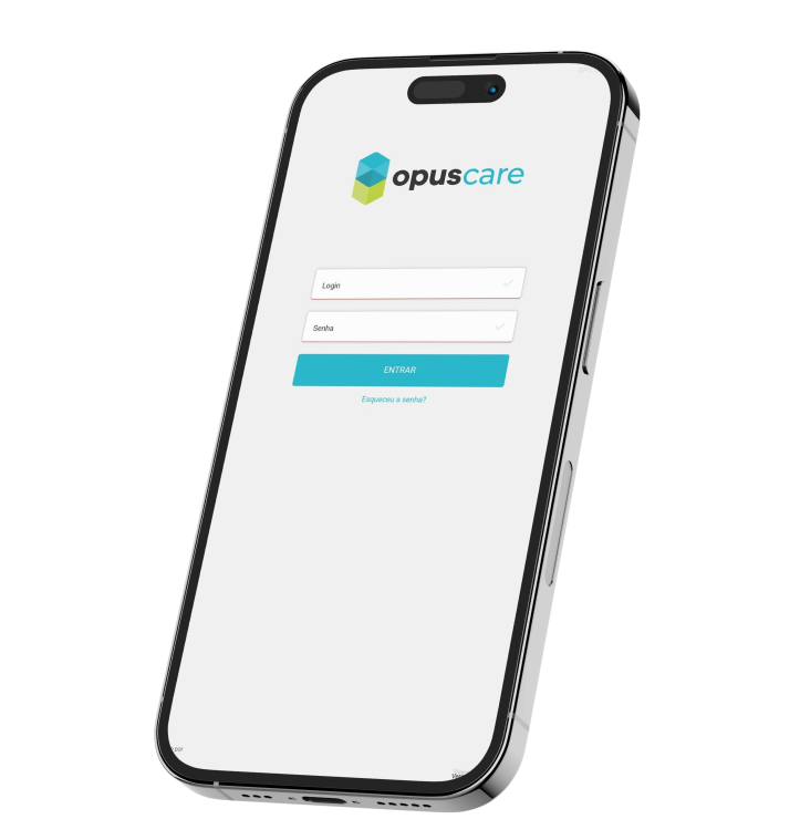 iPhone com o aplicativo da Opus Care aberto