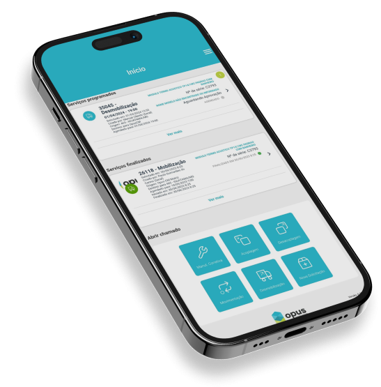 iPhone com aplicativo da O0pus Care aberto