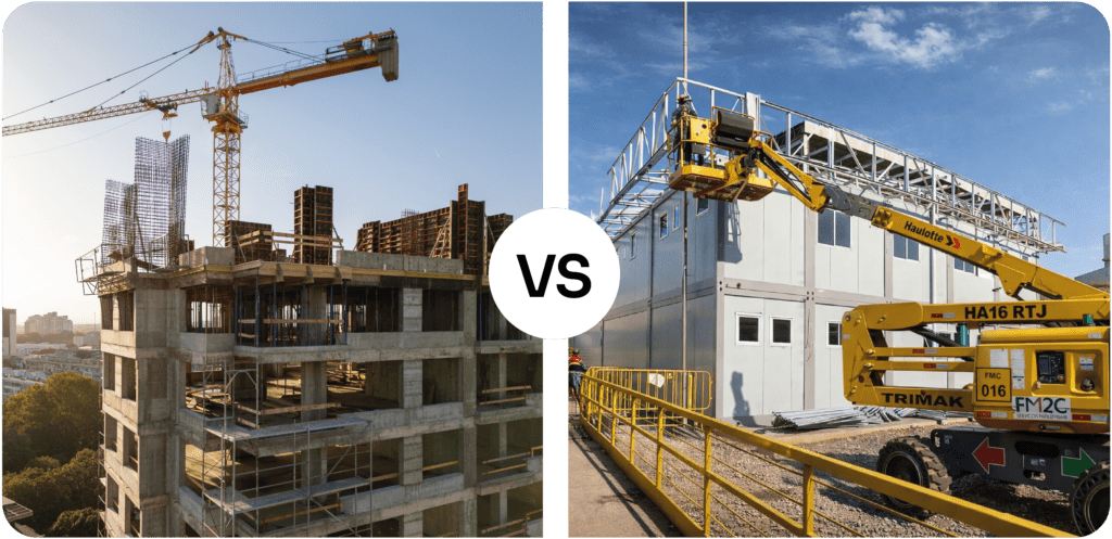 Comparação entre a construção tradicional e a montagem de módulos industrializados da Opus