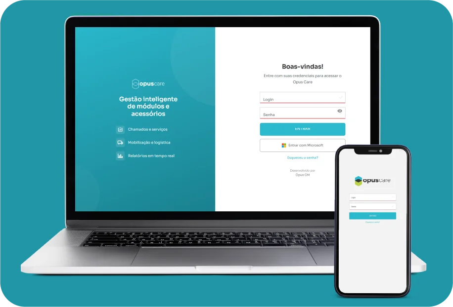 Aplicativo Opus Care aberto no notebook e no celular