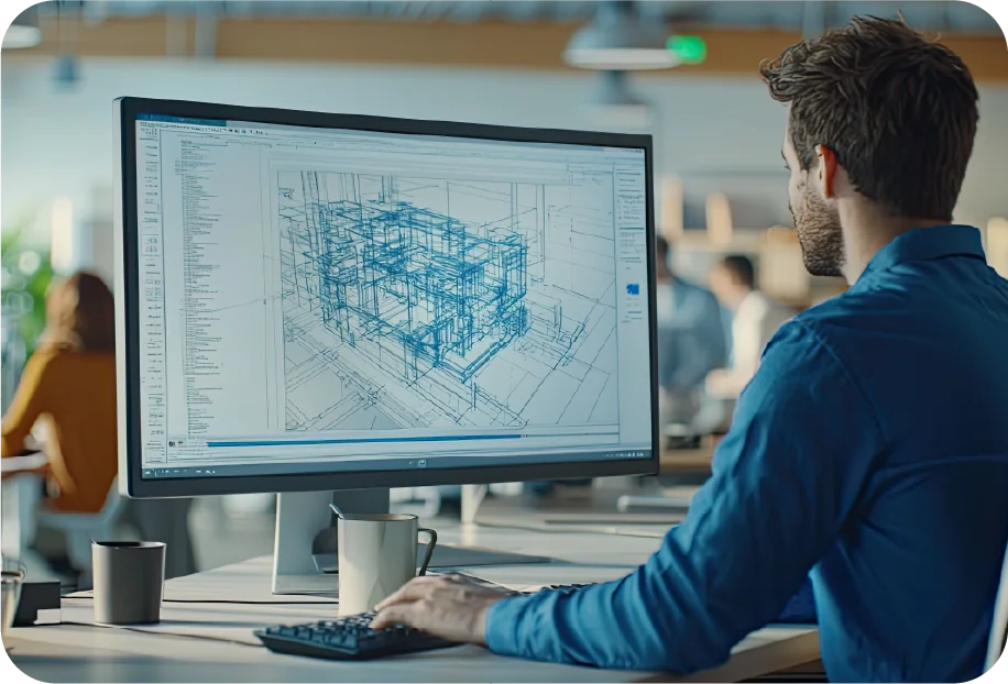 Projeto de módulo em BIM na tela do computador